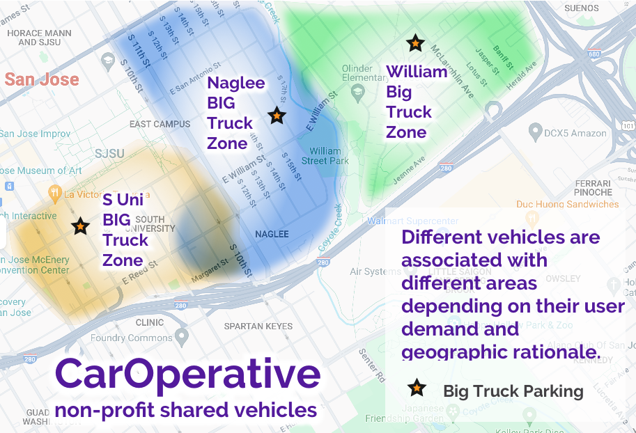 Map showing larger zones that overlap differently for big truck rentals