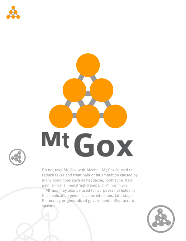 Mt Gox logo sheet, presented as a prescription drug info sheet