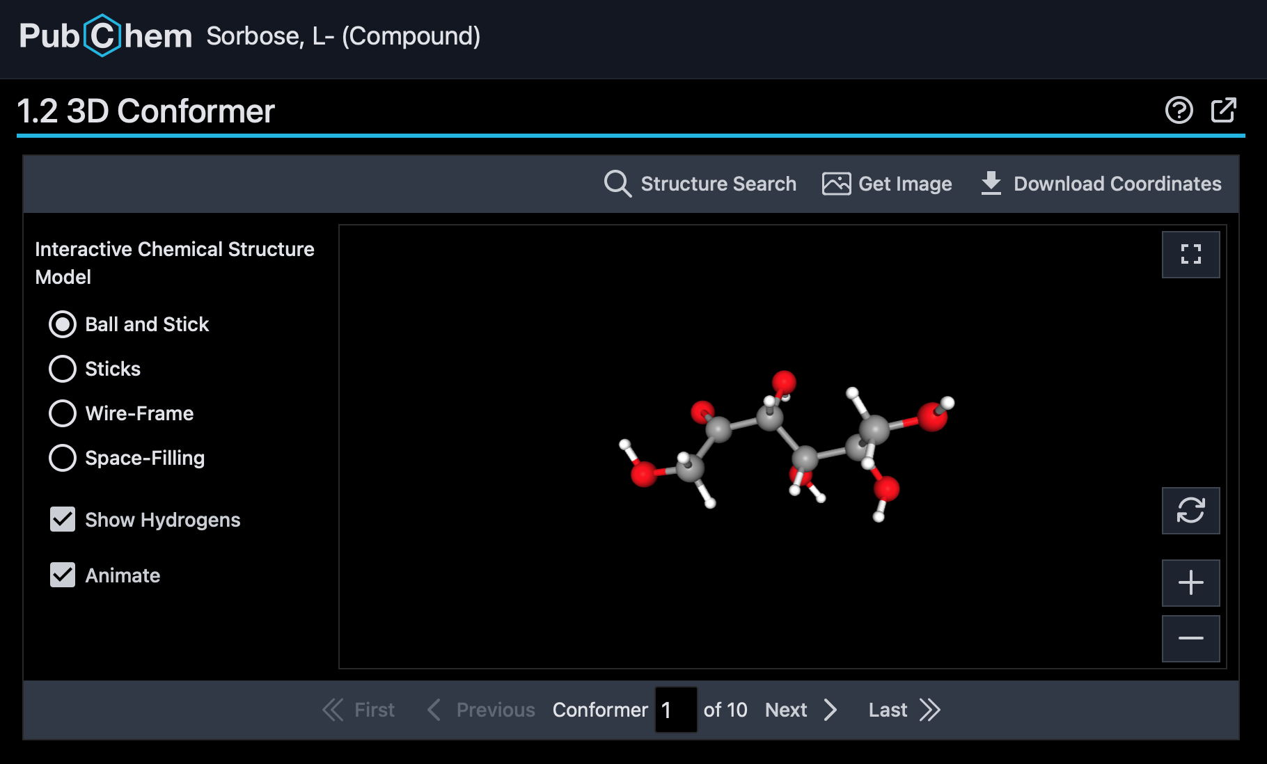PubChem 3-D Model of L-Sorbose L-Sorbose Sugar Molecule on PubChem wiki site