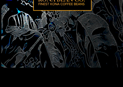 KB coffee with iridescent foil, coffee, bush block print design