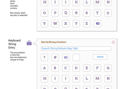 Pops iPad, UI component, pop up keypad search by first letter tool, and search by string